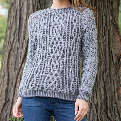 Red Heart Knit Two-Tone Cable Sweater Knit Sweater made in Red Heart Soft Yarn