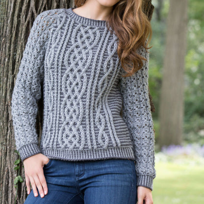 Red Heart Knit Two-Tone Cable Sweater Knit Sweater made in Red Heart Soft Yarn