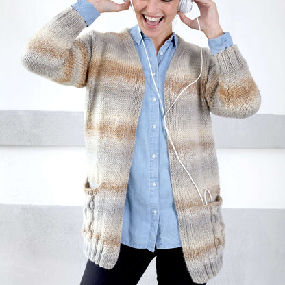 Red Heart Wandering Cables Knit Cardigan Knit Cardigan made in Red Heart Colorscape Yarn
