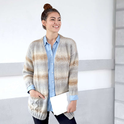 Red Heart Wandering Cables Knit Cardigan Knit Cardigan made in Red Heart Colorscape Yarn