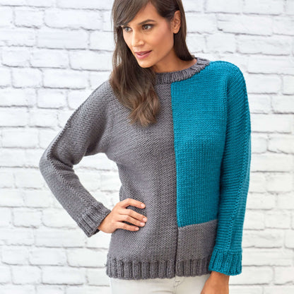Red Heart Knit Contrast Pullover Knit Pullover made in Red Heart Soft Essentials Yarn