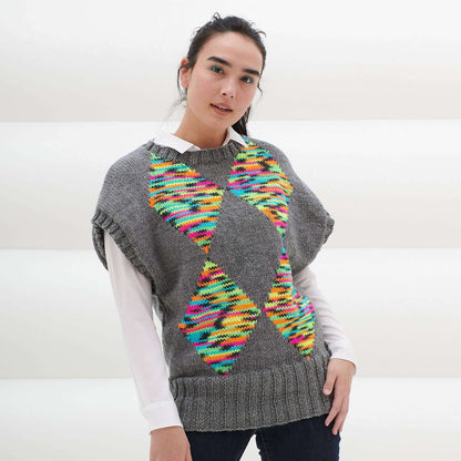 Red Heart Oversized Argyle Knit Vest M
