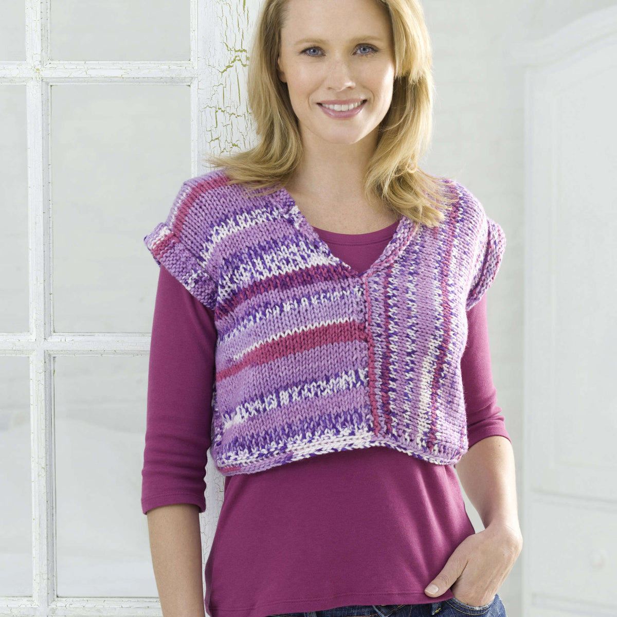 Knit Vest made in Red Heart Stripes Yarn