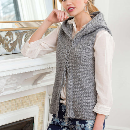 Red Heart Knit Hooded Cable Vest Knit Vest made in Red Heart Soft yarn