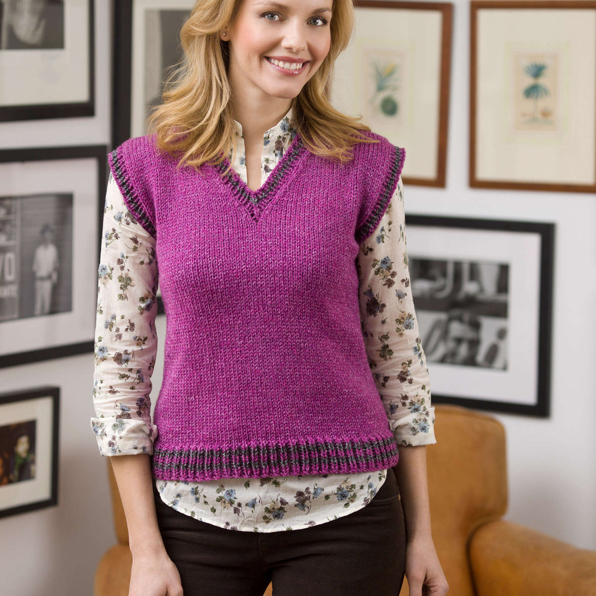 Knit Vest made in Red Heart Super Tweed Yarn