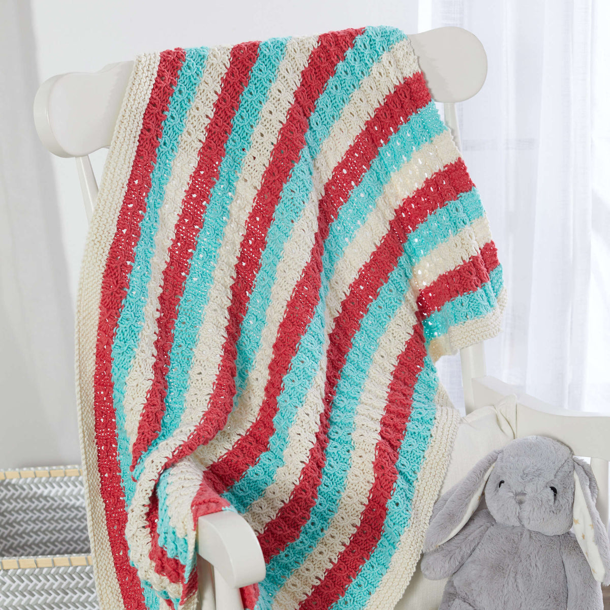 Knit Blanket made in Red Heart Scrubby Smoothie Yarn