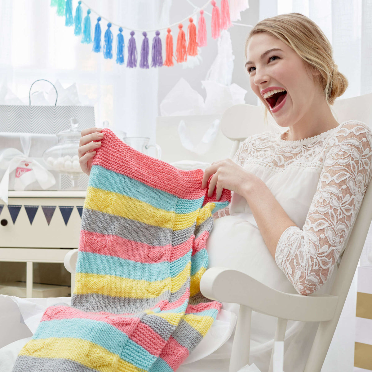 Knit Blanket made in Red Heart Baby Hugs Light Yarn