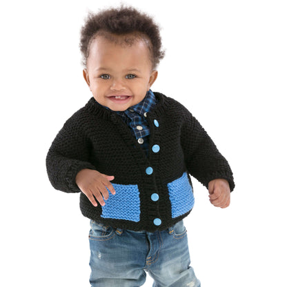 Red Heart Cute & Classic Baby Cardigan Knit Cardigan made in Red Heart Baby Hugs Medium Yarn