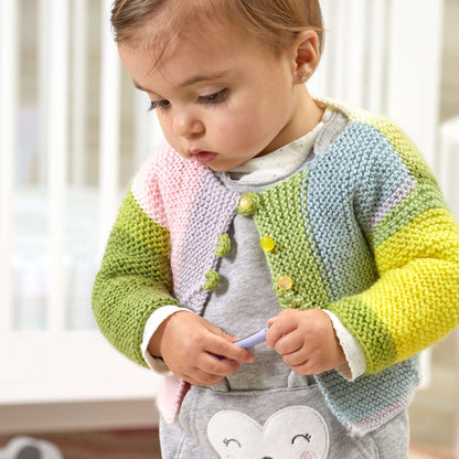 Red Heart Mitered Colorblock Baby Knit Cardigan Knit Cardigan made in Red Heart Yarn