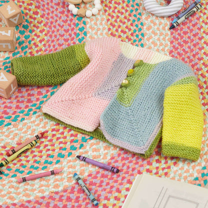 Red Heart Mitered Colorblock Baby Knit Cardigan Knit Cardigan made in Red Heart Yarn