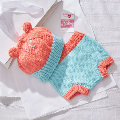 Red Heart Knit Bear Hat and Diaper Cover Knit Baby Cover made in Red Heart Baby Hugs Medium Yarn