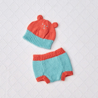 Red Heart Knit Bear Hat and Diaper Cover Knit Baby Cover made in Red Heart Baby Hugs Medium Yarn