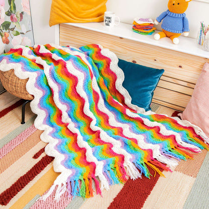 Red Heart Rainbow and Clouds Knit Blanket Single Size