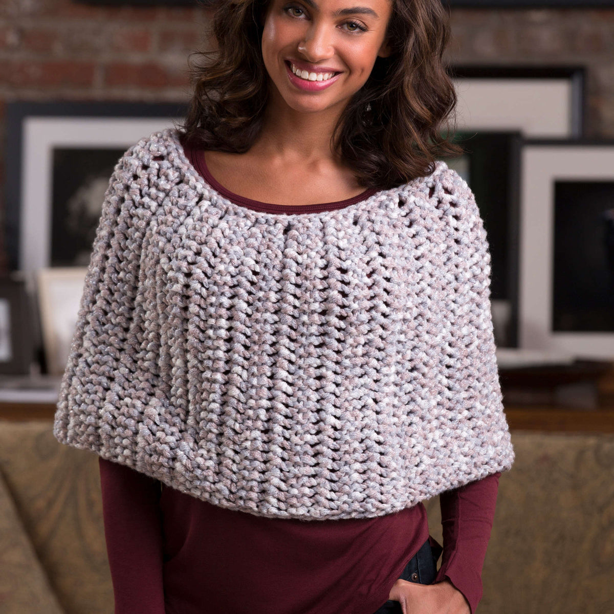 Knit Poncho made in Red Heart Boutique Yarn