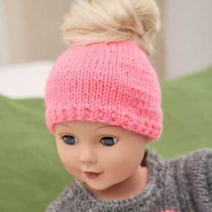 Red Heart Knit Love My Doll Sweater & Messy Bun Hat Knit Hat made in Red Heart Super Saver Yarn