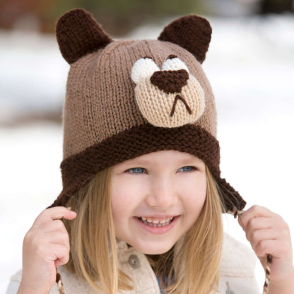 Red Heart Knit Bashful Bear Hat Knit Hat made in Red Heart Super Saver Yarn