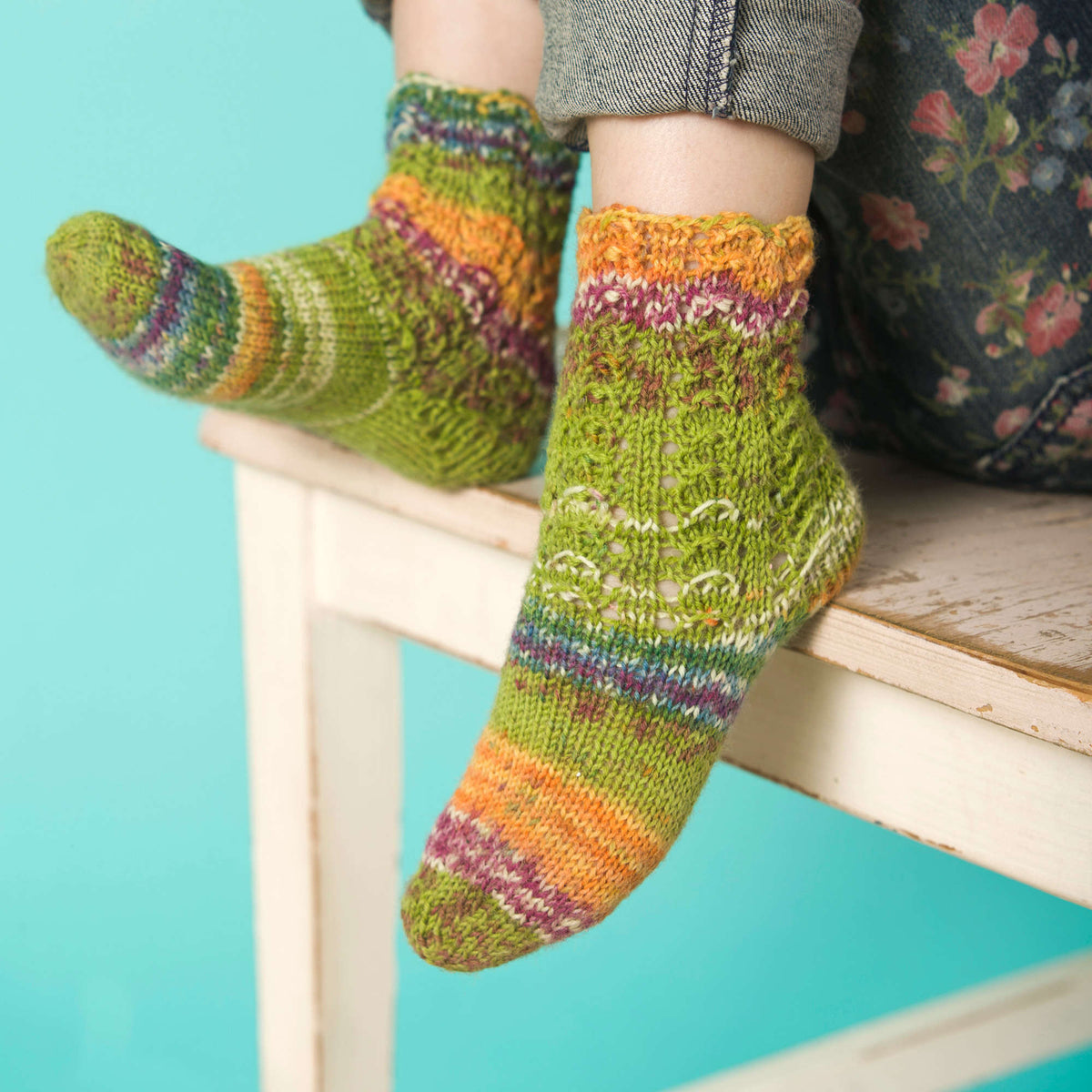 Knit Socks made in Red Heart Heart & Sole Yarn