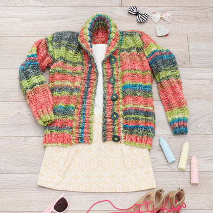 Red Heart Little Scholar Knit Cardigan Knit Cardigan made in Red Heart Hopscotch Yarn