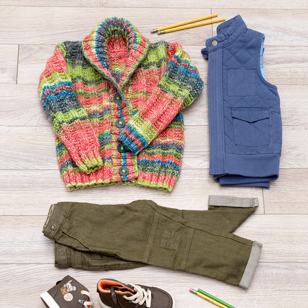 Knit Cardigan made in Red Heart Hopscotch Yarn