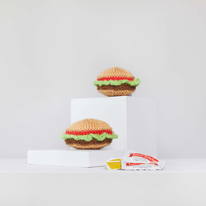 Red Heart Yummy Knit Hamburgers Knit Toy made in Red Heart Amigurumi Yarn
