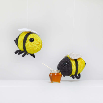 Red Heart Knit Buz and Belinda Bumblebee Knit Toy made in Red Heart Yarn