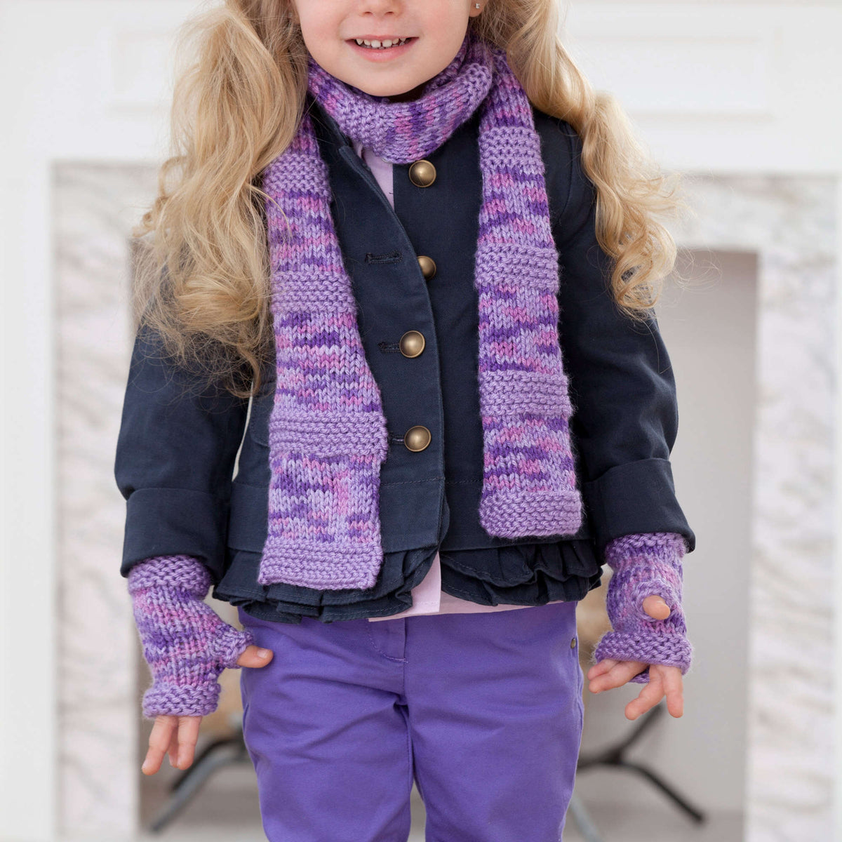 Knit Scarf & Wristlets made in Red Heart Soft Yarn