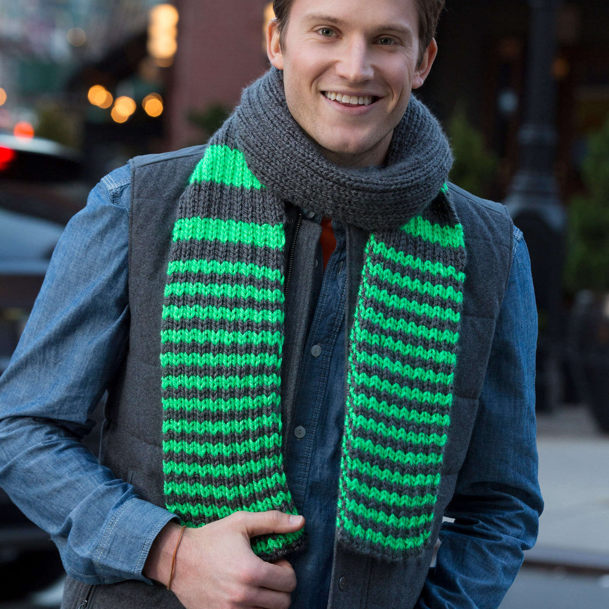 Knit Scarf made in Red Heart Reflective Yarn