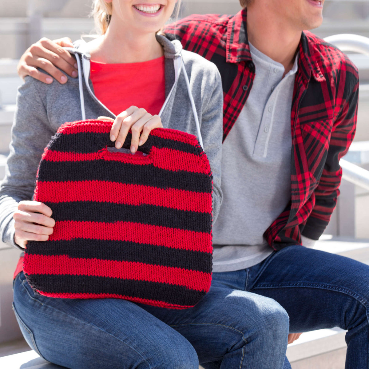 Knit Seat Cover made in Red Heart Team Spirit Yarn