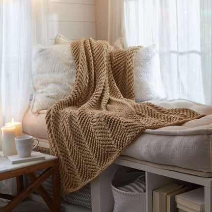 Red Heart Zigging Knit Throw Knit Blanket made in Red Heart Soft yarn