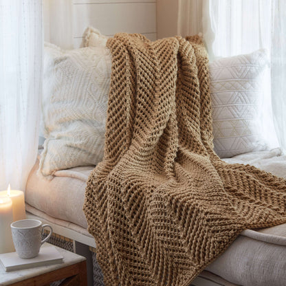Red Heart Zigging Knit Throw Knit Blanket made in Red Heart Soft yarn