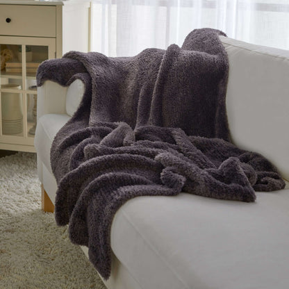 Red Heart Knit the Coziest Throw Knit Throw made in Red Heart Hygge Fur Yarn