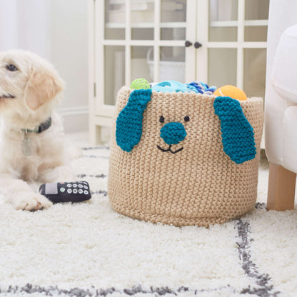 Red Heart Puppy Toy Basket Knit Basket made in Red Heart Super Saver Chunky Yarn