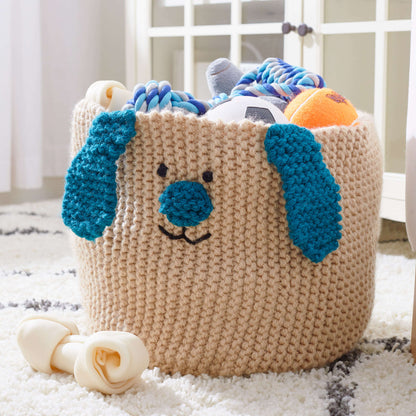 Red Heart Puppy Toy Basket Knit Basket made in Red Heart Super Saver Chunky Yarn