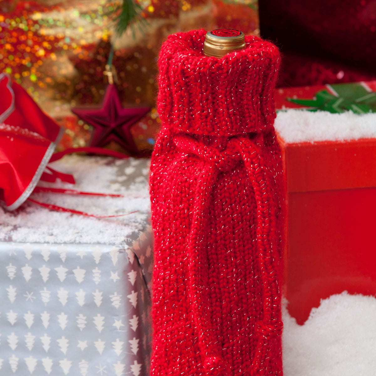 Knit Cozy made in Red Heart Holiday Yarn