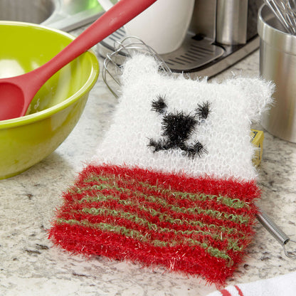 Red Heart Knit Polar Bear Scrubby Mitt Knit Scrubby Mitt made in Red Heart Scrubby Sparkle Yarn