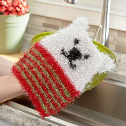 Red Heart Knit Polar Bear Scrubby Mitt Knit Scrubby Mitt made in Red Heart Scrubby Sparkle Yarn