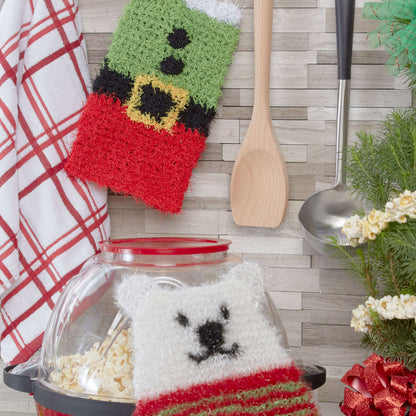 Red Heart Knit Polar Bear Scrubby Mitt Knit Scrubby Mitt made in Red Heart Scrubby Sparkle Yarn