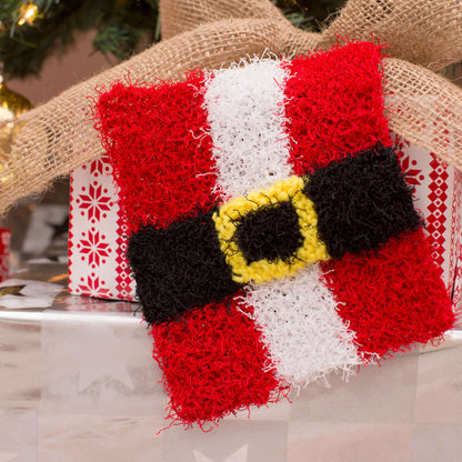 Red Heart Knit Santa Belly Scrubby Knit Dishcloth made in Red Heart Scrubby Yarn