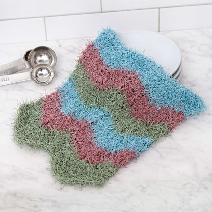 Red Heart Zigzag Stripes Knit Dishcloth Knit Dishcloth made in Red Heart Scrubby Yarn