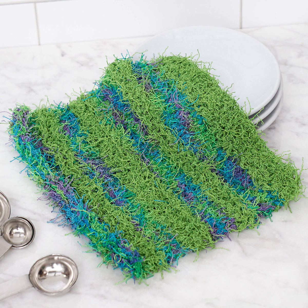 Knit Dishcloth made in Red Heart Scrubby Yarn
