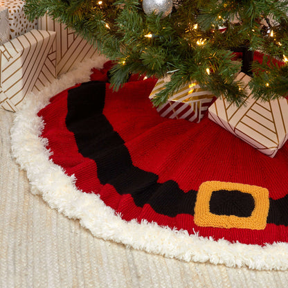 Red Heart Knit Santa's Coat Tree Skirt Knit Skirt made in Red Heart With Love Yarn