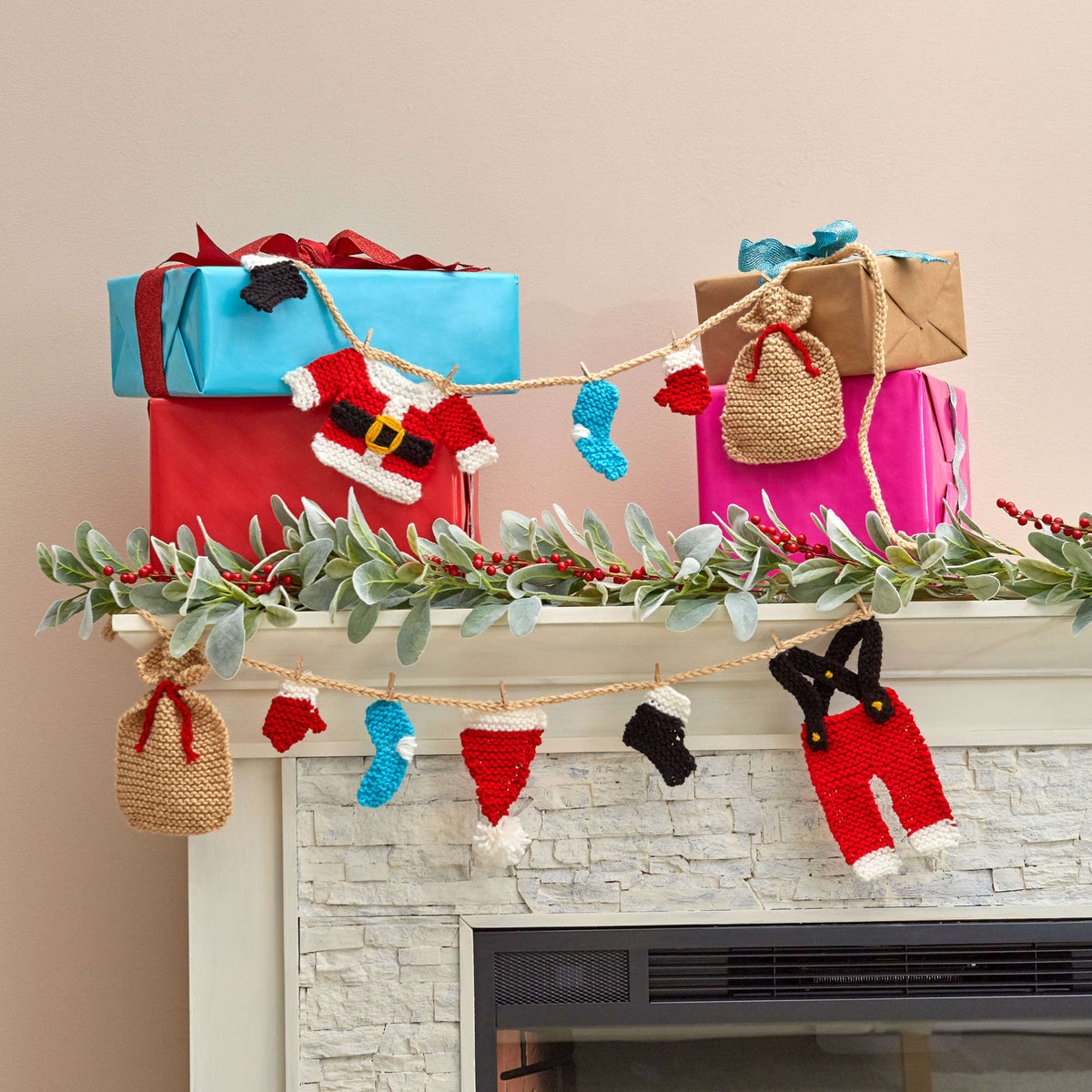 Knit Garland made in Red Heart Super Saver Yarn