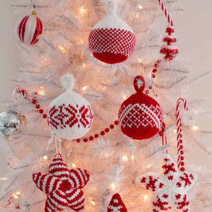 Red Heart Knit Holiday Stars and Balls Ornaments Knit Ornaments made in Red Heart Soft Yarn