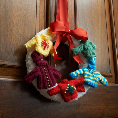 Red Heart Knit Holiday Sweater Wreath Knit Wreath made in Red Heart Buttercup Yarn