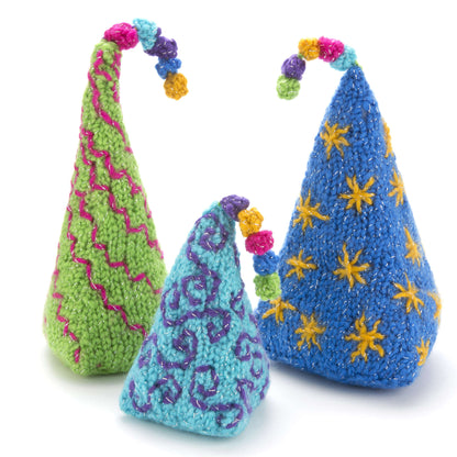 Red Heart Knit Trio of Party Trees Knit Holiday Décor made in Red Heart Celebration Yarn