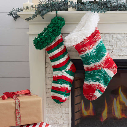 Red Heart Knit Christmas Stocking With Fur Trim Knit Stockings made in Red Heart Super Saver Fair Isle Yarn