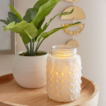 Red Heart Knit Snowdrop Mason Jar Cover Knit Mason Jar Cover made in Red Heart Super Saver Yarn