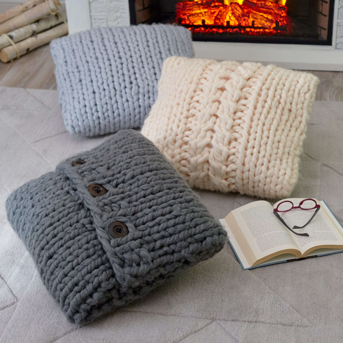 Knit Pillow made in Red Heart Irresistible Yarn