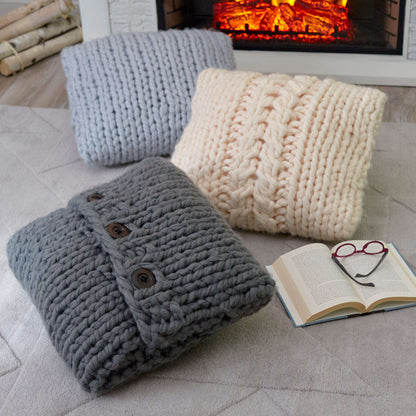 Red Heart Knit Comfort Cable Pillow Knit Pillow made in Red Heart Irresistible Yarn