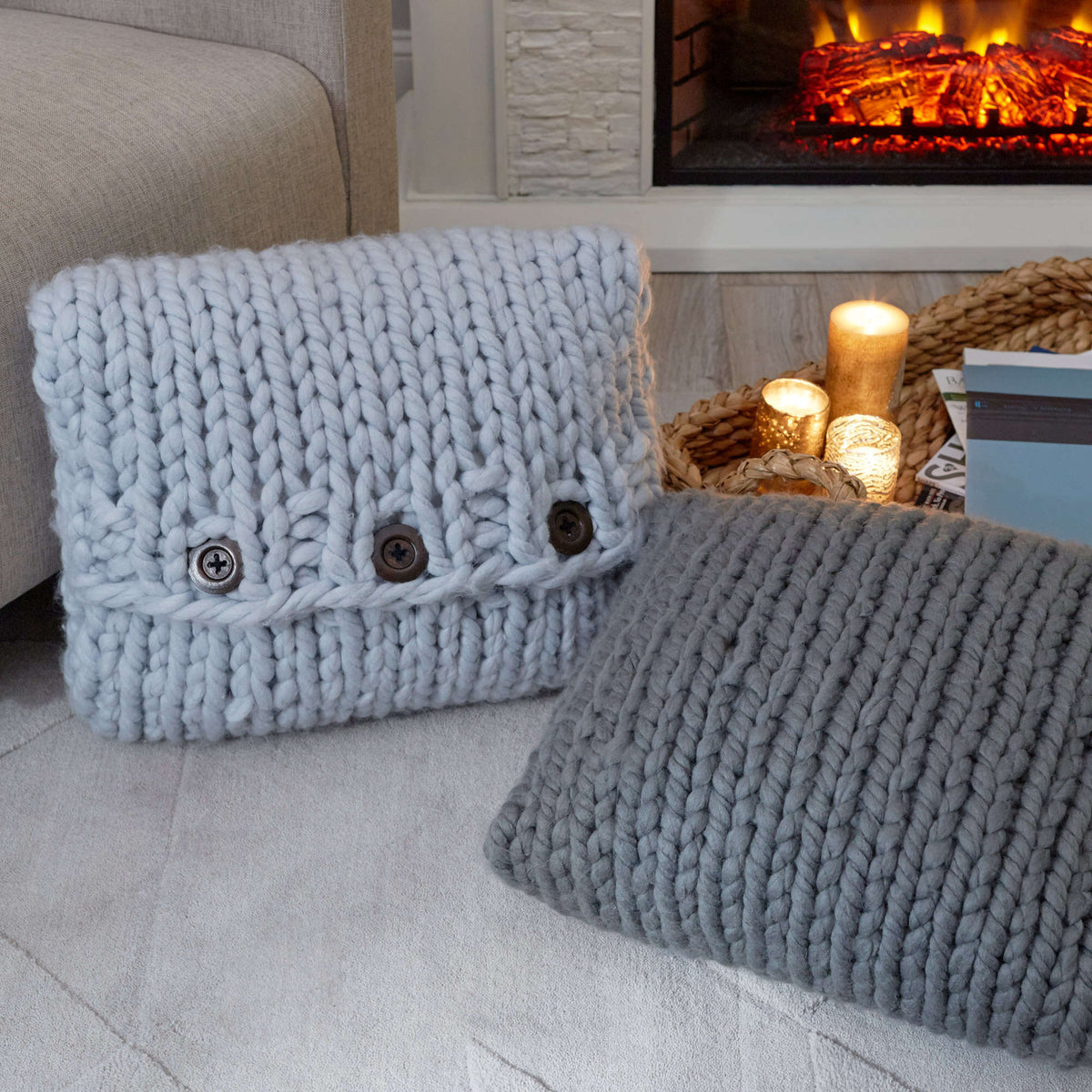Knit Pillow made in Red Heart Irresistible Yarn